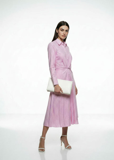 MA41345 Striped Shirt Midi Dress pink