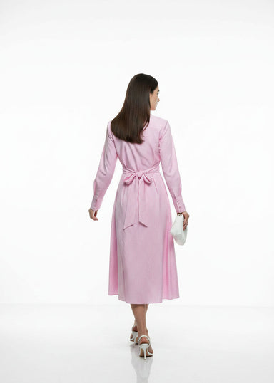 MA41345 Striped Shirt Midi Dress pink - Marc Angelo