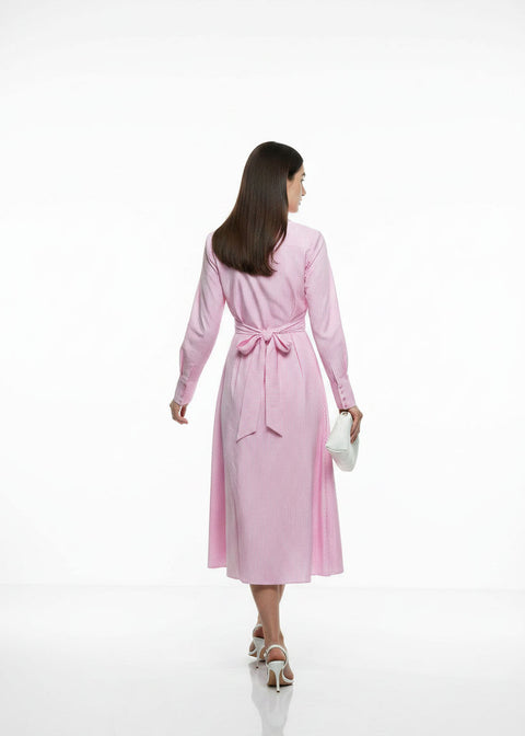 MA41345 Striped Shirt Midi Dress pink