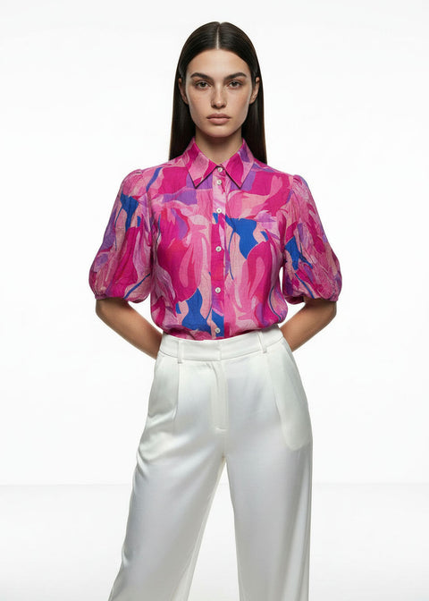 MA42279-T412 Abstract Print Short Sleeve Button-Down Shirt