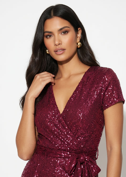 Marc Angelo SEQUIN JUMPSUIT MA58100 BURGUNDY - Marc Angelo