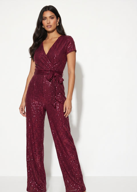 Marc Angelo SEQUIN JUMPSUIT MA58100 BURGUNDY - Marc Angelo