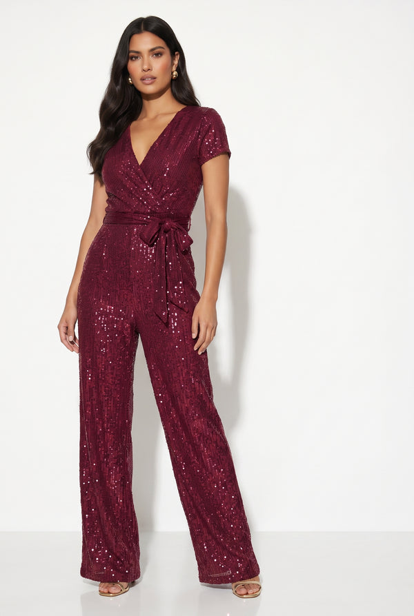 Marc Angelo SEQUIN JUMPSUIT MA58100 BURGUNDY - Marc Angelo