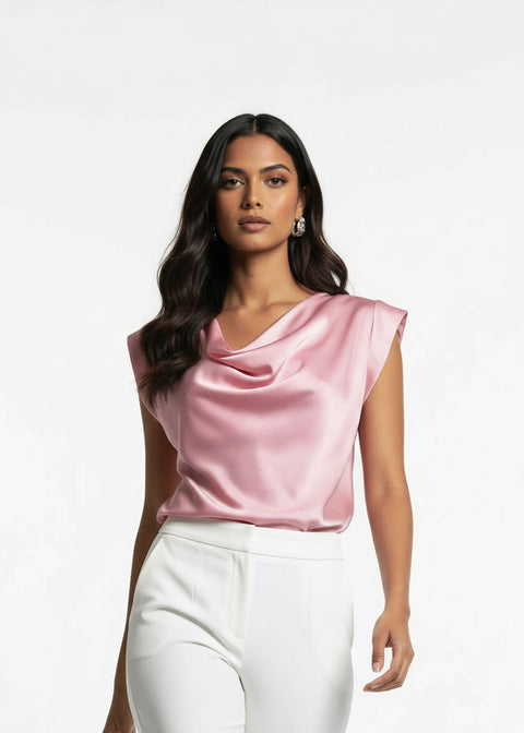 MA7214  Cowl Neck Blouse PINK - Marc Angelo