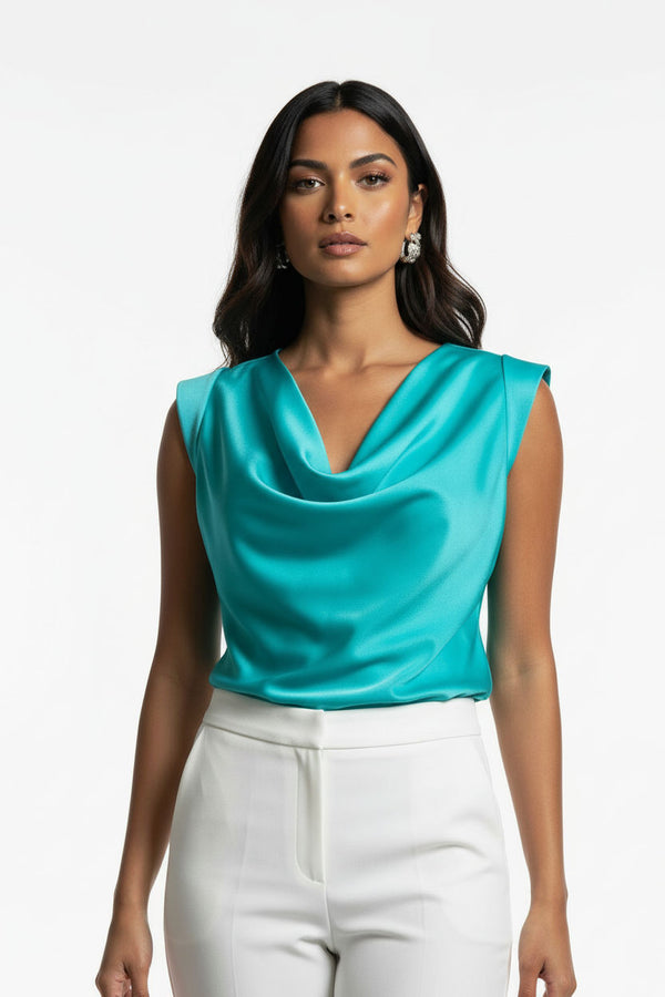 MA7214  Cowl Neck Blouse Turquoise - Marc Angelo