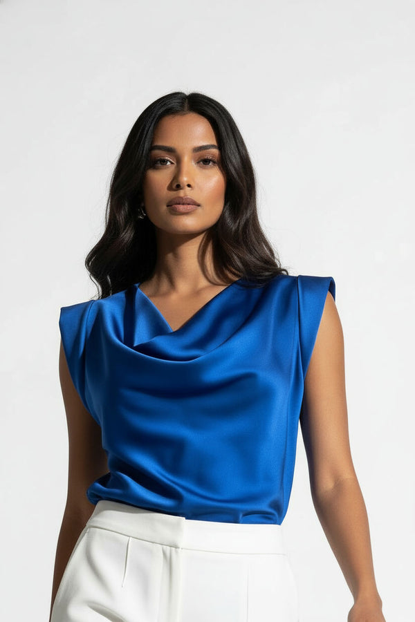 MA7214  Cowl Neck Blouse Royal Blue - Marc Angelo