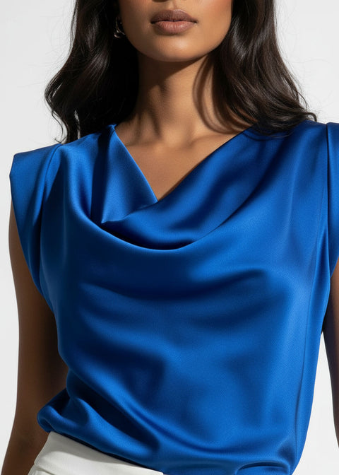 MA7214  Cowl Neck Blouse Royal Blue - Marc Angelo