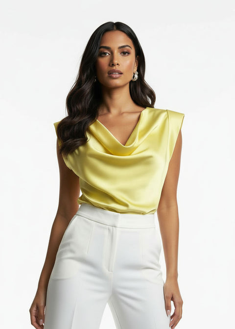 MA7214  Cowl Neck Blouse yellow - Marc Angelo