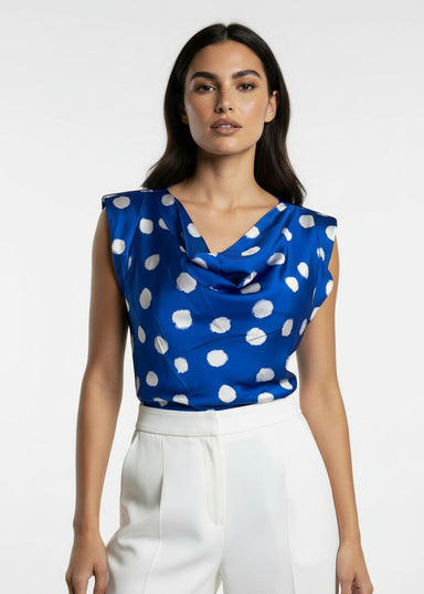 MA7214 T434  Cowl Neck Blouse royal blue - Marc Angelo