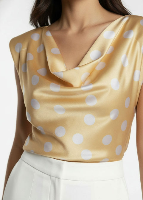 MA7214 T434  Cowl Neck Blouse yellow spot - Marc Angelo