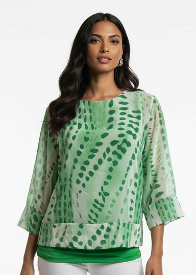 MA7484 Abstract Printed Blouse with Rouched Inner Layer - Marc Angelo