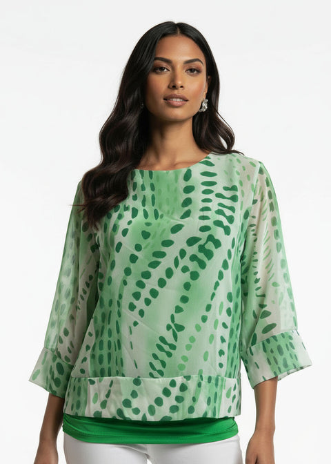 MA7484 Abstract Printed Blouse with Rouched Inner Layer