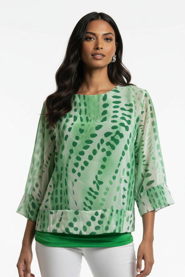 MA7484 Abstract Printed Blouse with Rouched Inner Layer