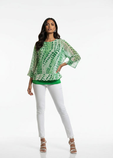 MA7484 Abstract Printed Blouse with Rouched Inner Layer - Marc Angelo