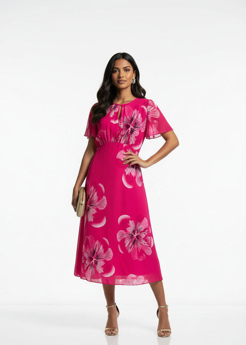 MA7742 D410 Floral midi Dress PINK
