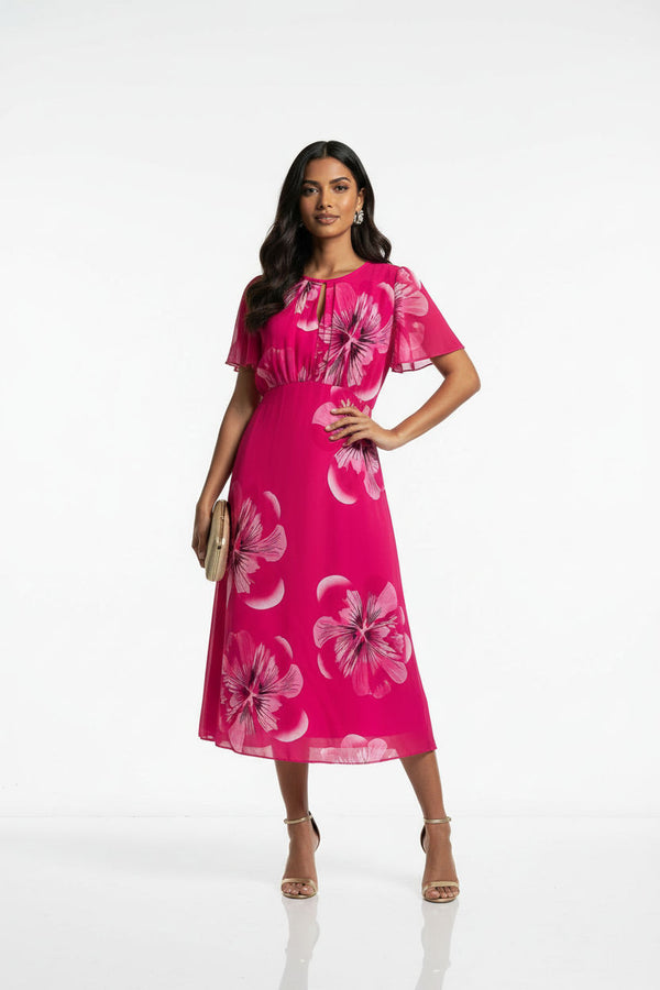 MA7742 D410 Floral midi Dress PINK