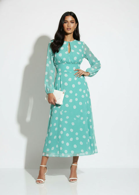 MA7750-D434MINT DOTTED MIDI DRESS
