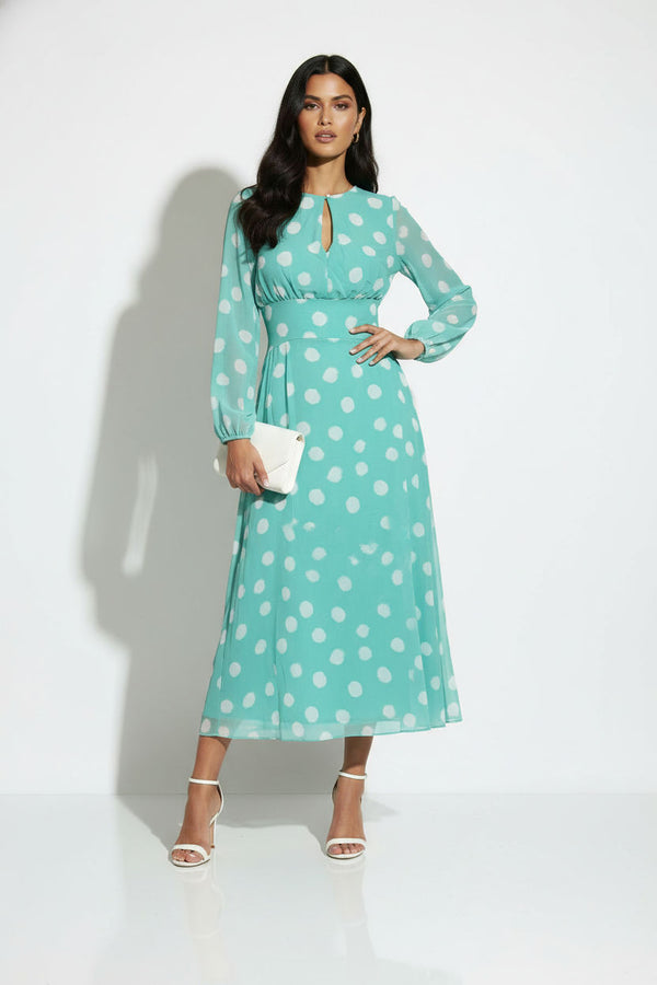 MA7750-D434MINT DOTTED MIDI DRESS