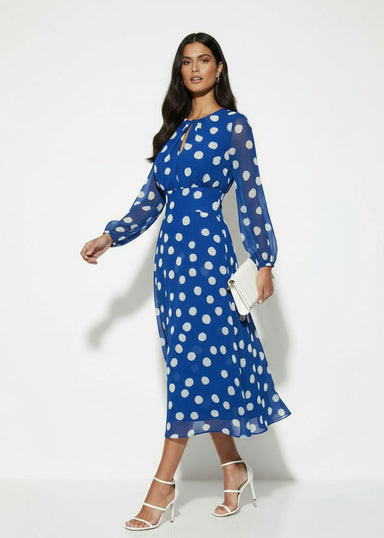 MA7750-D434 ROYAL BLUE DOTTED MIDI DRESS - Marc Angelo