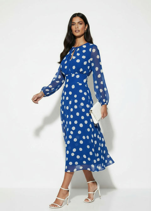 MA7750-D434 ROYAL BLUE DOTTED MIDI DRESS