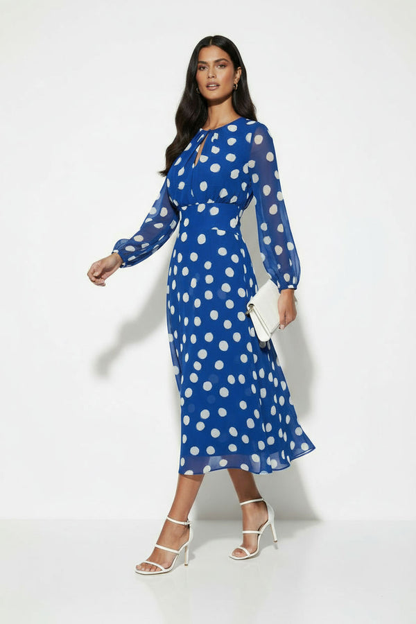 MA7750-D434 ROYAL BLUE DOTTED MIDI DRESS