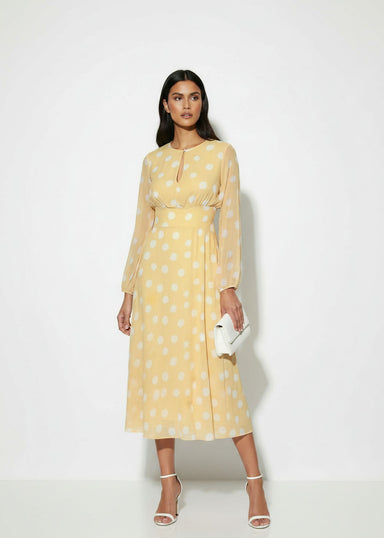 MA7750-D434YEL DOTTED MIDI DRESS - Marc Angelo