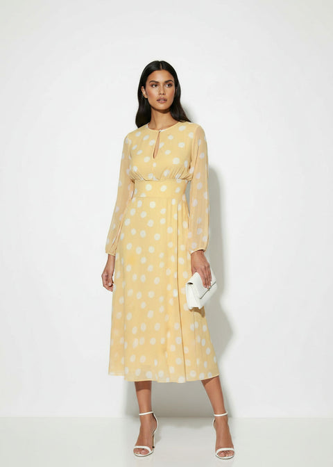 MA7750-D434YEL DOTTED MIDI DRESS