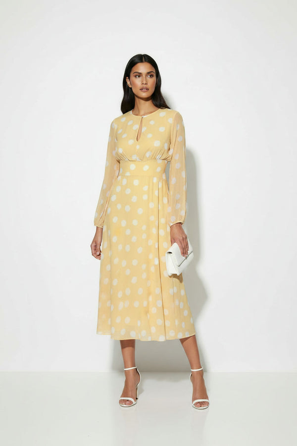 MA7750-D434YEL DOTTED MIDI DRESS