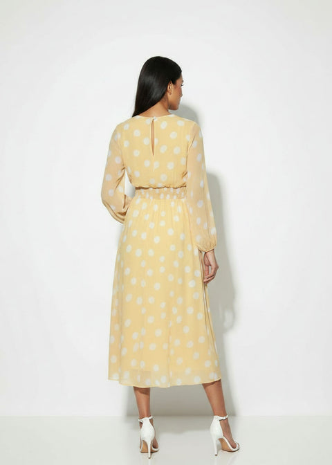 MA7750-D434YEL DOTTED MIDI DRESS