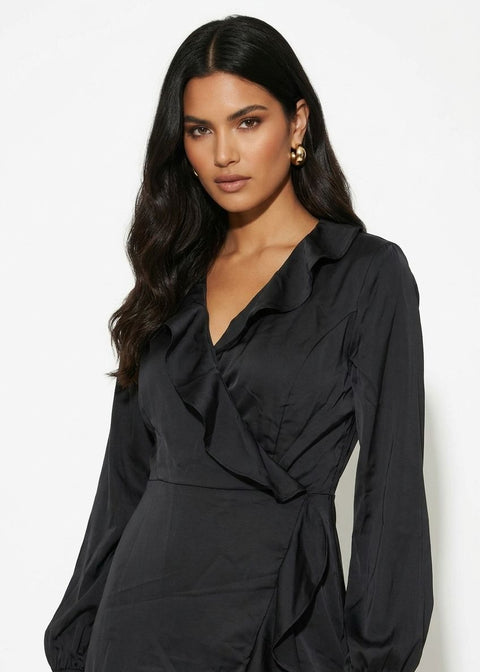 Marc Angelo Ruffle Neckline Dress MA81116 BLACK
