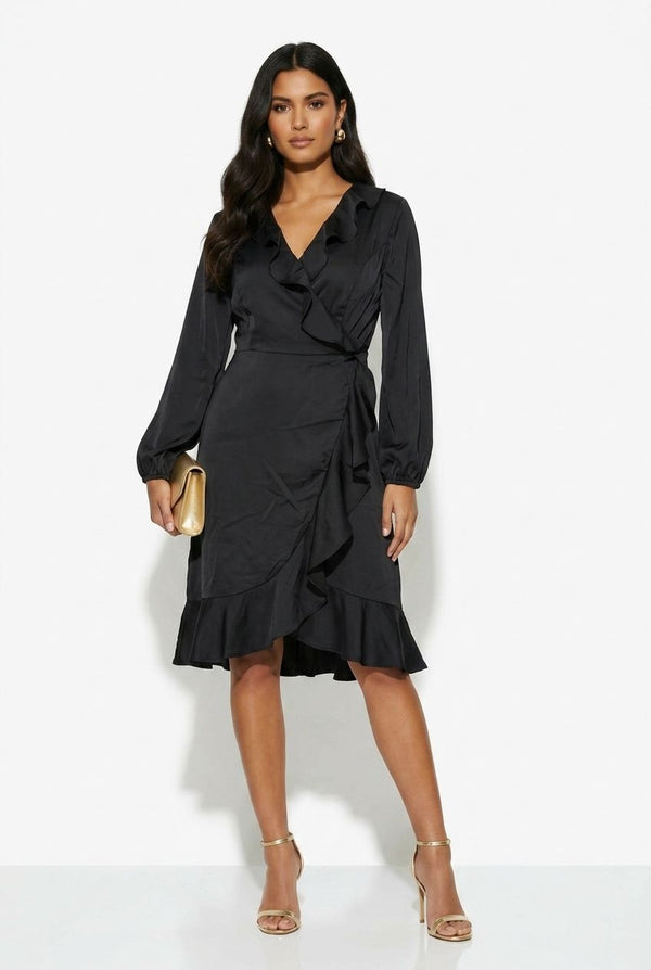 Marc Angelo Ruffle Neckline Dress MA81116 BLACK