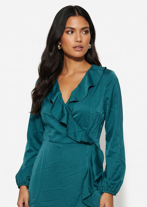 Marc Angelo Ruffle Neckline Dress MA81116 GREEN