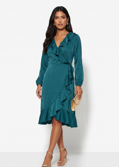 Marc Angelo Ruffle Neckline Dress MA81116 GREEN