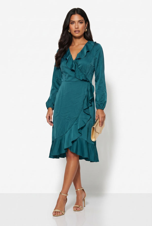 Marc Angelo Ruffle Neckline Dress MA81116 GREEN