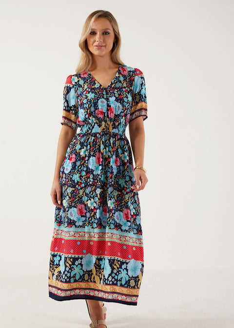 Marc Angelo Short Sleeve Shirred Waist Dress