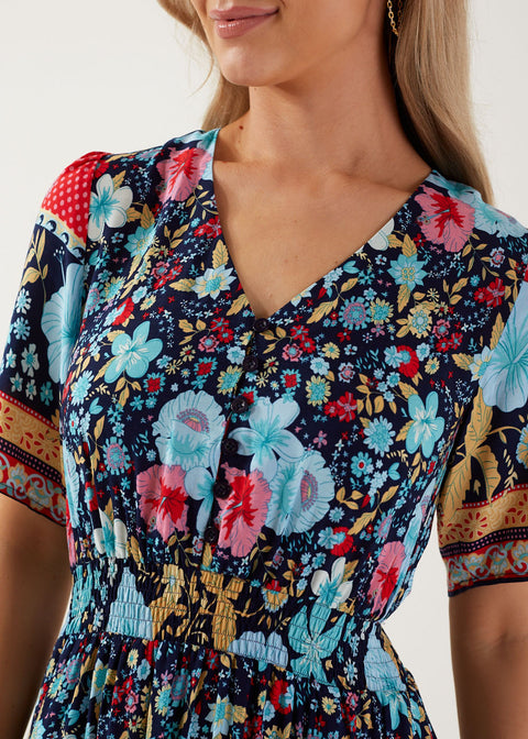 Marc Angelo Short Sleeve Shirred Waist Dress