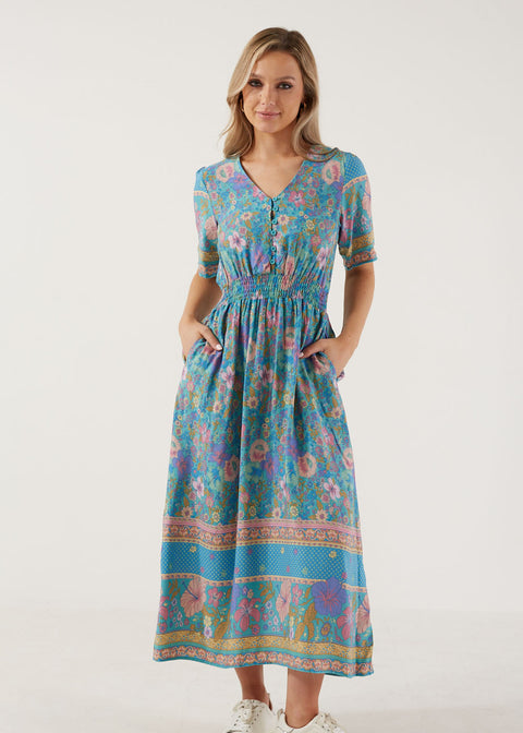 Marc Angelo Short Sleeve Shirred Waist Dress