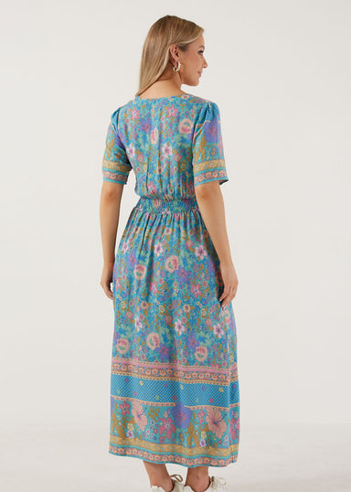 Marc Angelo Short Sleeve Shirred Waist Dress