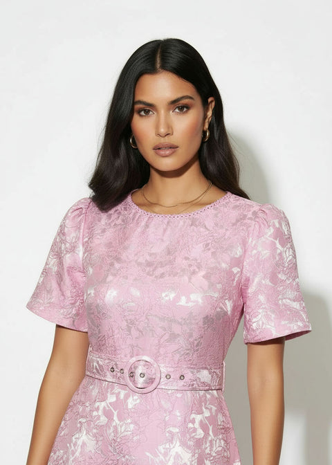 MA811728-D407PNK JACQUARD MIDI DRESS - Marc Angelo