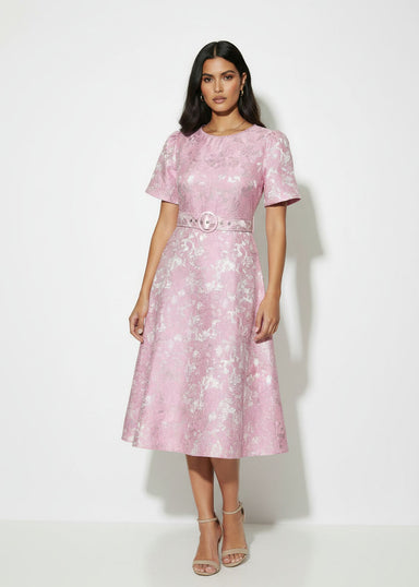 MA811728-D407PNK JACQUARD MIDI DRESS - Marc Angelo