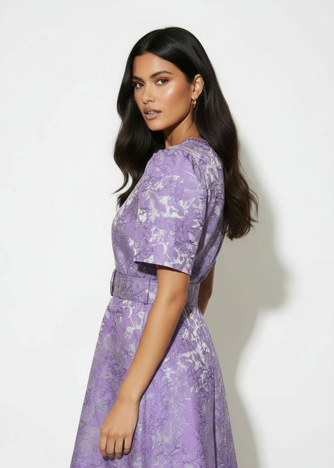 MA811728-D407PUR JACQUARD MIDI DRESS - Marc Angelo