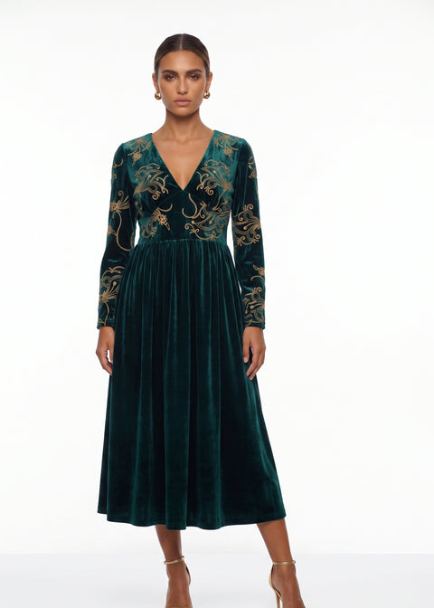 Marc Angelo VELVET Midi Dress MA81188 emerald