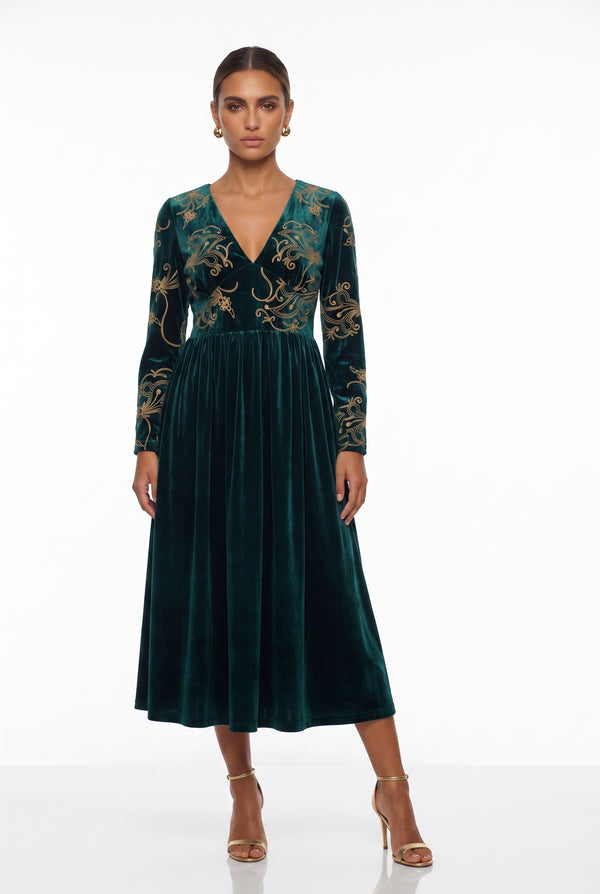 Marc Angelo VELVET Midi Dress MA81188 emerald
