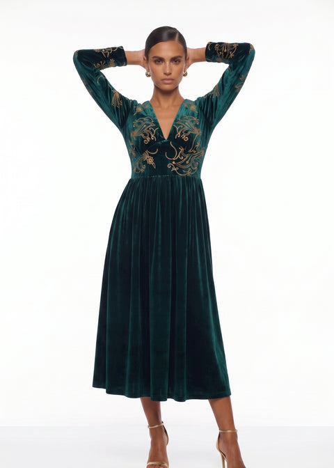 Marc Angelo VELVET Midi Dress MA81188 emerald