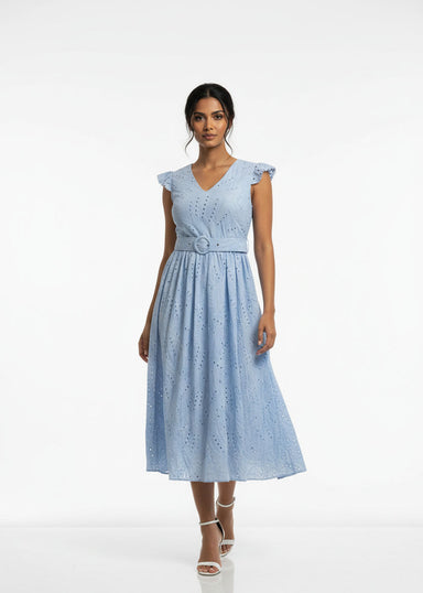 MA811984 BLU  Embroidered Midi Dress - Marc Angelo