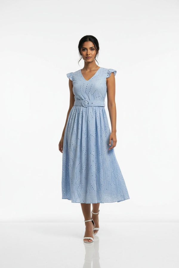 MA811984 BLU  Embroidered Midi Dress