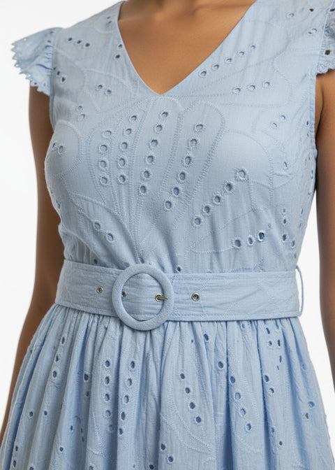 MA811984 BLU  Embroidered Midi Dress