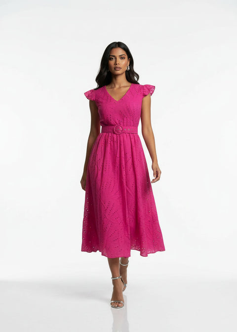 MA811984 PNK  Embroidered Midi Dress - Marc Angelo