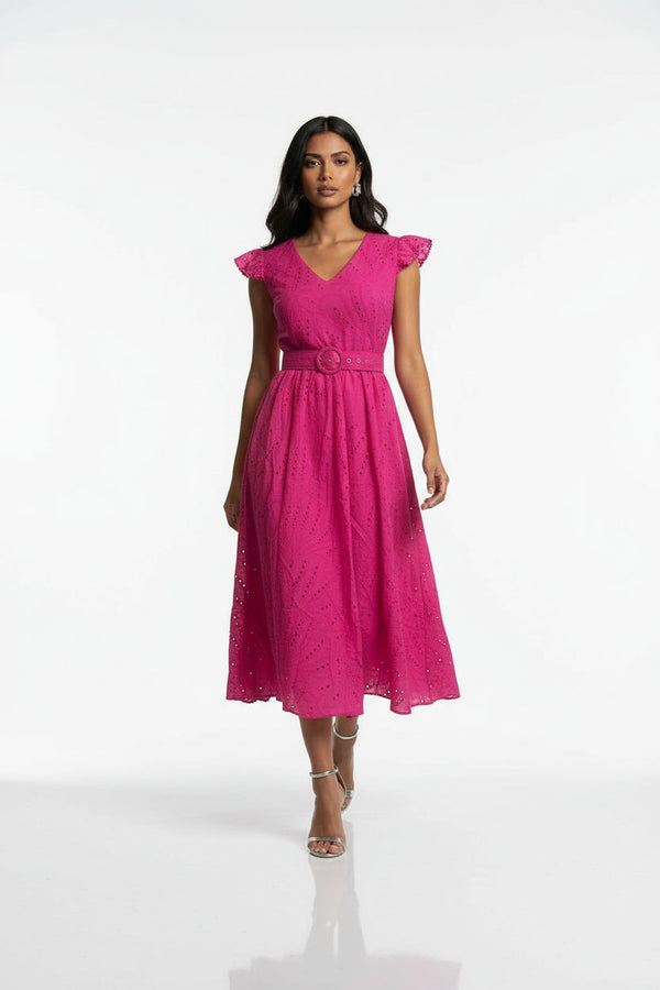 MA811984 PNK  Embroidered Midi Dress - Marc Angelo