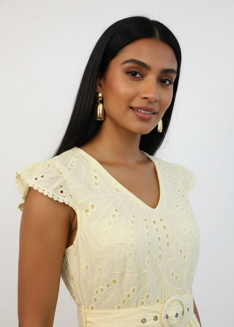 MA811984 YELLOW  Embroidered Midi Dress